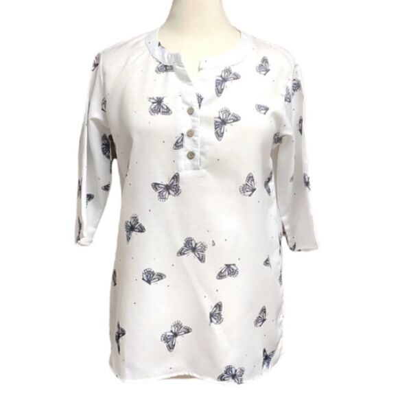 MissLook White Butterfly 3/4 Sleeve Blouse Size Small - Picture 1 of 8